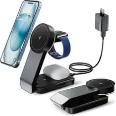 Estação de carregamento sem fio 3 em 1 para dispositivos Apple, carregador magnético portátil com luz, suporte de carreg