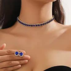 Colar De Luxo Brincos Conjuntos De Prata Verde Azul Giold Cristal Mulher Casamentos Jóias De Noiva Acessórios