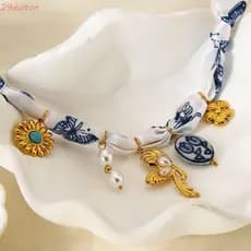 Colar De Corrente De Lenço Envoltório De Pano DALTON , Da Série Shell Beach Ocean , Flor De Personalidade Estilo Étnico