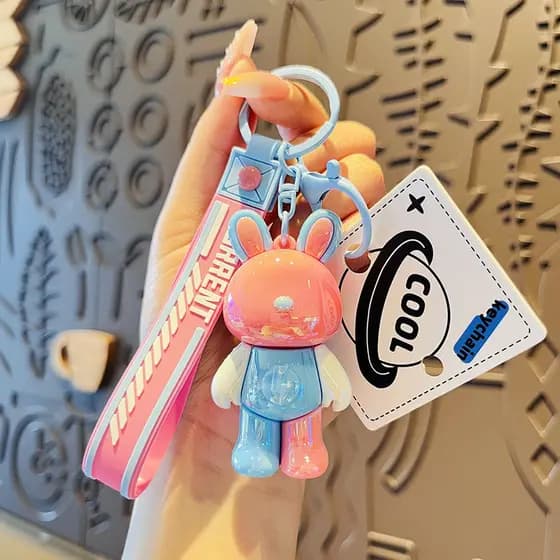 Bonito na moda legal cor combinando relâmpago coelho carro chaveiro pingente saco dos desenhos animados pingente casal p
