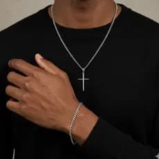 Conjunto De Colar E Pulseira Cruz Palito De Aço Inoxidável Para Homens 60CM 70CM