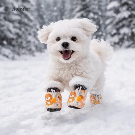 DELMER 4 Peças/set Botas De Neve Para Cães , Sapatos Antiderrapantes Ajustáveis Com Sola Macia De Algodão Animais De Est