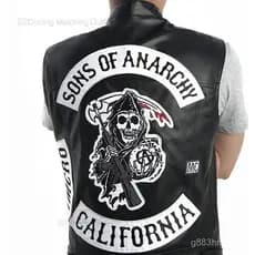 Colete de couro estilo motociclista, punk, anarquista, modelo OXA7
