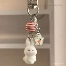 Chaveiro de Coelho Tímido em Estilo Cartoon, Pingente de Coelhinho Tridimensional, Adorno Fofo para Bolsa DBRF