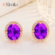 ♥ Moda simples Oval roxo cristal brincos rosa ouro brincos meninas jóias