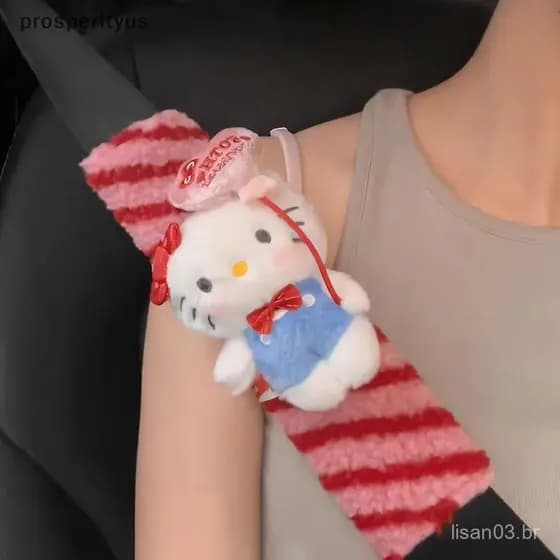 [prosperityus] Capa De Cinto De Segurança De Carro De Pelúcia Kawaii Hello Kitty Anime Sanrio KT Cat Auto Protetor De Om