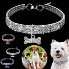 [Corrente de Coleira de Cachorro de Cristal Brilhante para Gato e Filhote de Gato Joias Pingente de Osso de Diamante Sup