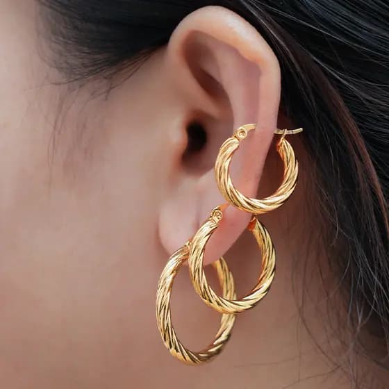 3 Peças De Brincos De Argola Torcidos Dourados De Aço Inoxidável Trançados Huggie Hoops , Hipoalergênicos BanhadosTEW001
