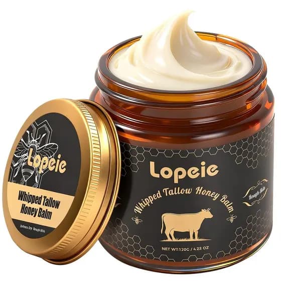 Lopeie Sebo de Boi Orgânico Aprimorado para Pele e Rosto – Sebo de Animais Alimentados a Pasto e Bálsamo de Mel para Pel