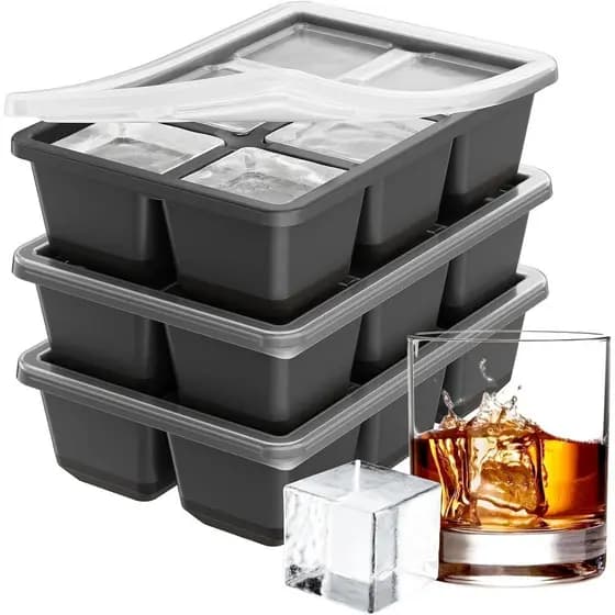 Formas de Gelo Grandes Optish, Pacote com 3 Formas de Gelo Quadradas para Whisky, Bandeja de Gelo Grande de 1,8 Polegada