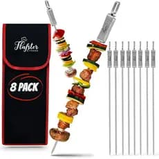 Espetos para Churrasco FLAFSTER KITCHEN - Espetos de Aço Inoxidável de 16" com Barra de Empurrar, Espetos de Metal Reuti