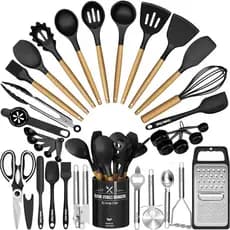 Conjunto de Utensílios de Cozinha - 34 Peças de Utensílios de Cozinha de Silicone com Suporte, Conjunto de Espátulas de