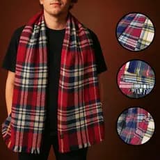 Cachecol de Inverno Pashmina Xadrez 200x65cm Tecido Grosso Unissex - Center XFFC
