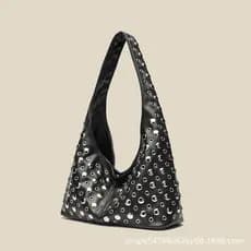 Bolsa feminina de moda europeia e americana 2025, nova, casual, estilosa, moderna, com bolinhas e detalhes de tachas, bo