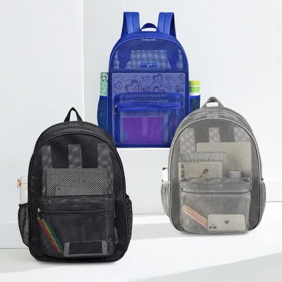 Bolsa de malha em estoque, mochila de malha de alta capacidade de carga para mulheres, bolsa de viagem de negócios e pra