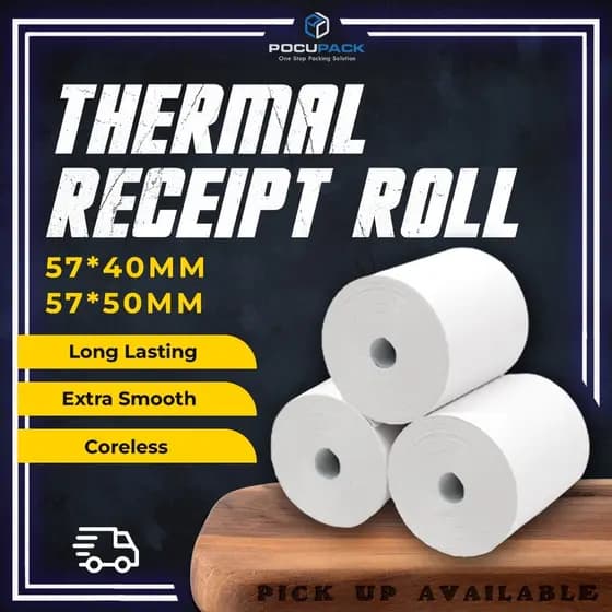 Rolo de Papel Térmico Sem Núcleo / Foodpandx, Grxb, Rolo de Papel Térmico / Papel de Recibo Térmico 57mm x 40mm, 57mm x