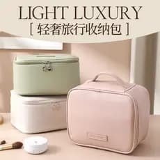 Nova bolsa de maquiagem com couro PU de toque suave, bolsa de viagem portátil para armazenamento de produtos de higiene