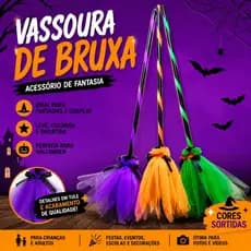 Vassoura De Bruxa Halloween Colorida Infantil Acessório Decoração Festa Dia Das Bruxas Cosplay