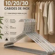 Conjunto Cabides de Inox Resistente Organizador Guarda Roupas Antiferrugem Multiuso Kit Cabide Metal