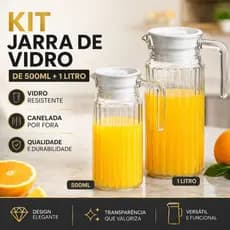 Jarra de Vidro com Tampa 1 Litro 500ml Grande ou Pequena para Água Suco Leite Cozinha Mesa Casa