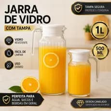 Jarra De Vidro Resistente Com Tampa 500ml 1L Para Água Suco Jarro Cozinha Duhome