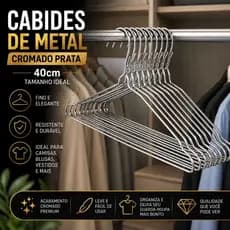 Cabides de Metal Cromado Prata 40cm Kit Cabide Fino Resistente para Camisas Blusas Vestidos Roupas