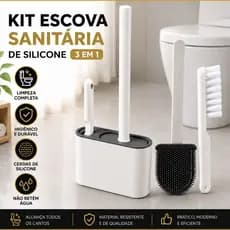 Kit Escova Sanitária 3 em 1 Silicone com Suporte Escova de Cerdas Limpeza Banheiro Duhome