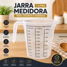 Jarra Medidora 1L Plástico Graduada para Líquidos Farinhas Leite Receitas Cozinha Resistente Duhome