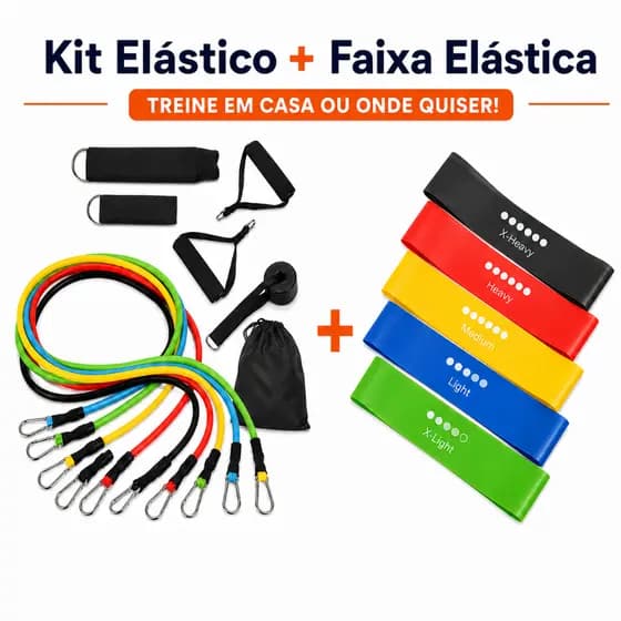 Kit 11 Extensor Elástico Treino Em Casa + Kit 5 Faixas Elásticas Fitness Para Exercício Yoga Treino