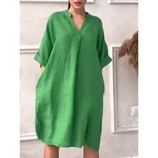 Vestido de festa vestido Vido casual europeu americano moda casual algodão linho senhoras com decote em V solto vestido