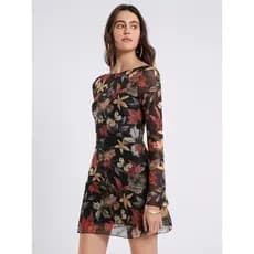 2026 novo estilo elegante feminino malha impressão em torno do pescoço Halter manga longa vestido fino