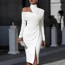 2026 Vestido independente elegante Casual de malha oca com fenda