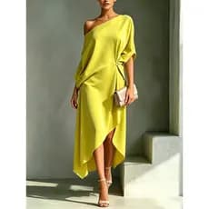 Vestido de festa vestido vestido casual europeu americano feminino elegante simples ombro inclinado sem alças fenda de b