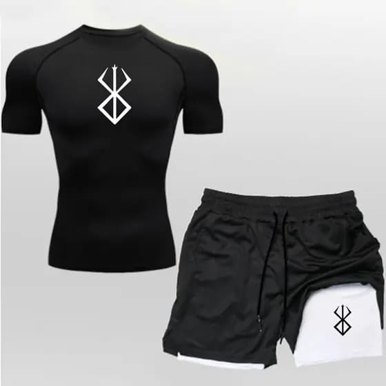 Calças de verão masculinas de secagem rápida Shorts de camada dupla terno de Fitness treinamento de alta elasticidade ab