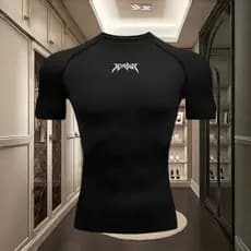 Camiseta masculina de compressão de manga curta tribo impressa esportes topo respirável de secagem rápida treinamento de