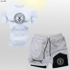 2026 novo estilo masculino de secagem rápida magro terno de Fitness de manga curta compressão camiseta treinamento de co