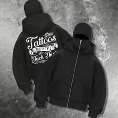 Masculino divertido tatuagem Slogan padrão impressão gola dupla duplo Hoodie moda High Street na moda nova jaqueta