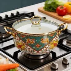 Panela de sopa esmaltada espessada, tampa de vidro para sopa com orelha dupla, panela de sopa, panela quente doméstica,