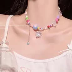 Doce cor legal dopamina colar feminino doce cor estrela longa borla costura clavícula corrente menina bonito colar