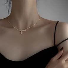 Prata piscando diamante batimento cardíaco colar Design feminino simples temperamento ECG clavícula corrente influenciad