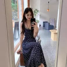 Azul estilo suave Floral estilingue vestido feminino verão beira-mar Design sentido cintura estreita magro-ajuste grande