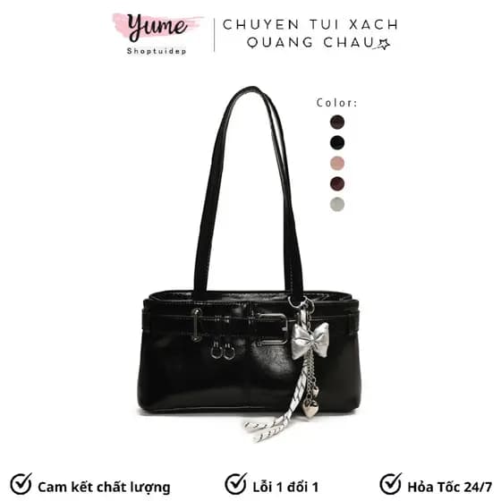 [Charme de Laço Grátis] Bolsa de Mão Feminina de Couro com Zíper, Estilo Coreano, Super Fofa com Charme Yu55