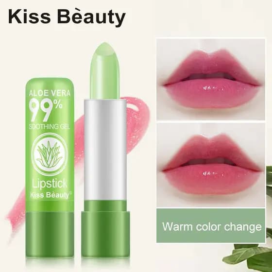BELEZA KISS ®     Batom Natural de Aloe Vera com Mudança Mágica de Cor, Hidratante Labial, Cuidado Labial, Batom em Gel