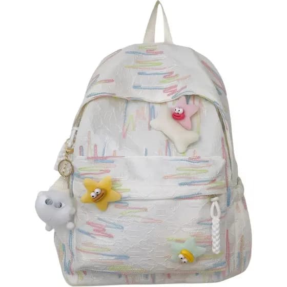 Mochila Kawaii Y2K para Meninas - Bolsa Escolar Bonita com Acessórios de Estrela e Pins 20L Estética para Ensino Fundame