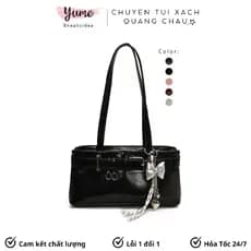 [Charme de Laço Grátis] Bolsa de Mão Feminina de Couro com Zíper, Estilo Coreano, Super Fofa com Charme Yu55