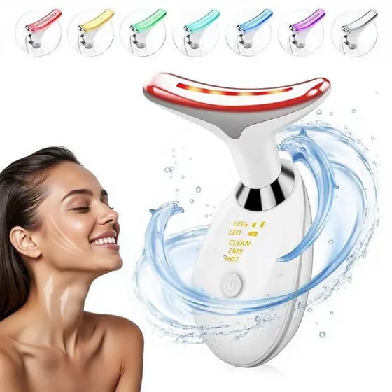 Massageador de Pescoço e Rosto 7 em 1, Massagem Facial e de Pescoço com LED de 7 Cores para Cuidados com a Pele em Casa,