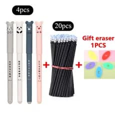 Conjunto de Canetas Gel Apagáveis 25 Peças - 4 Canetas + 20 Recargas (Preto/Azul) Adequado para Escola e Escritório SUH6