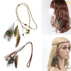 Faixa de cabelo estilo hippie, acessório de cabelo de índio americano MMEF NGJY