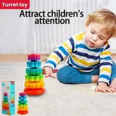 Novas Crianças Montessori Educacional Sensorial Criança Girando Arco-Íris Engrenagem Empilhamento Brinquedos Habilidades