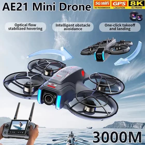 Drone AE21 Com Câmera 8K HD , Quadricópteros De Controle Remoto , Aeronave De Quatro Eixos , Altitude Hold , GPS , Brinq